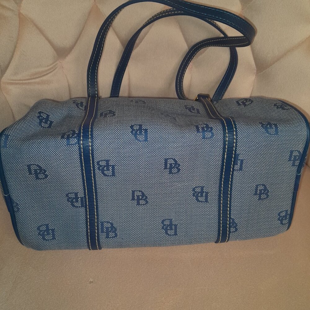 Dooney & Bourke Signature Canvas DB Monogram Small Barrel Shoulder Bag Blue - Picture 5 of 10